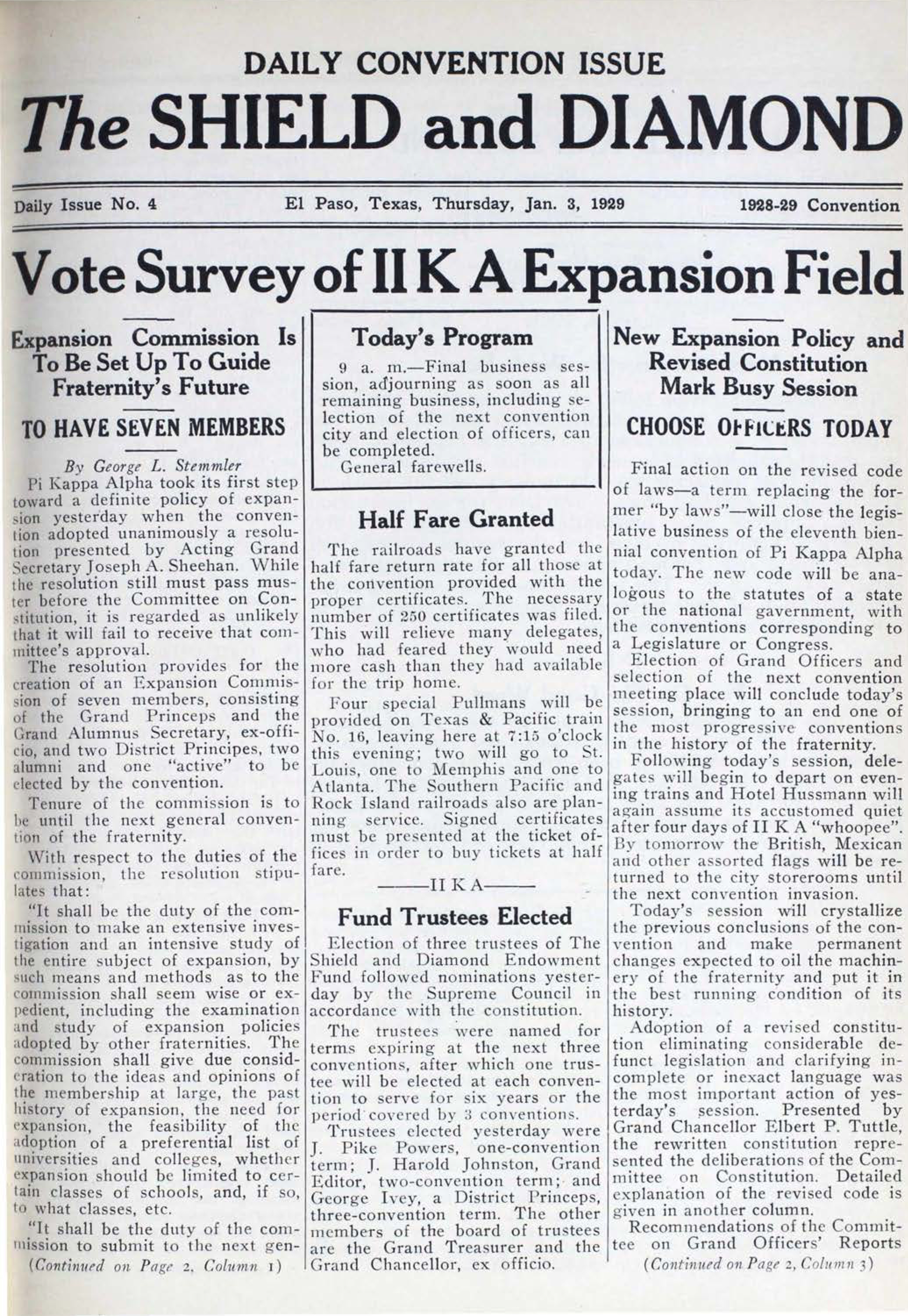 Daily 1928 Convention Issue, No. 4, January 3, 1929